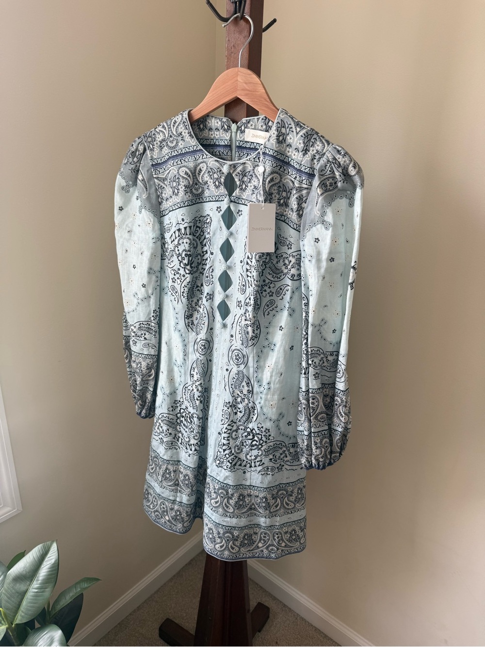 Zimmermann Light Blue Paisley Long Sleeve Dress